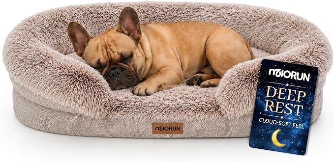 Fluffy Orthopedic Dog Beds Large Sized Dog, 36" Bolster Sofa Bed | Soft plush faux fur,lowered entry,washable cover,waterproof liner,claming dog couch for x-large dogs,supportive bolster