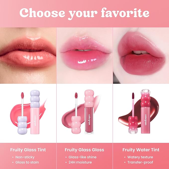 COLORGRAM Fruity Glass Tint 03 Soda Cool Peach | Korean Long Lasting &Waterproof Lip Stain | Glossy Dewy Lip Gloss with Apricot Coral Shade | Buildable, Blendable, Moisturizing | 0.11 Oz