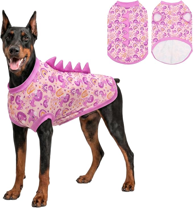 UPF 50+ Sun Protection Dog Shirt - Sleeveless Cooling Vest for Medium Dogs Girl, Quick-Dry Pet T-Shirt with Funny Dinosaur Horns, UV Protective Breathable Dog Clothes U-COSBX09M