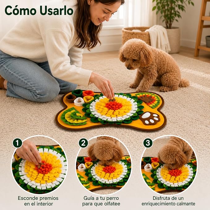 Snuffle Mat for Dogs, Interactive Feeding Mat & Slow Feeder Puzzle Toy for Small & Medium Dogs, Nosework Training Mat, Treat Dispensing Enrichment Toy, Washable Pet Mat