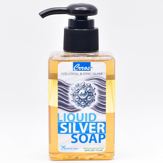 colloidal silver soap natural glycerin soap liquid skin cleanser for hands face body wash extra strenght sulfate SLS SLES parabens phthalates free soft fresh scent nanosilver gel with pump