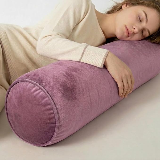 Body Pillow Yoga Bolster Round Cylindrical Pillow Long Dutch Velvet Cushion with Removable Washable Cover for Side Sleepers Meditation and Bedroom Decor(Rose,120cm/47in)