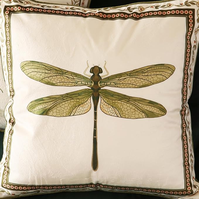 Designer French Velvet Throw Pillow Cover,18"x18" Set of 2-Grace C | Pillow Cover,Concealed Zipper Design,Dragonfly Pattern,Sofas,Bedroom,Living Room,Lounge Chairs,All Season Home Decor