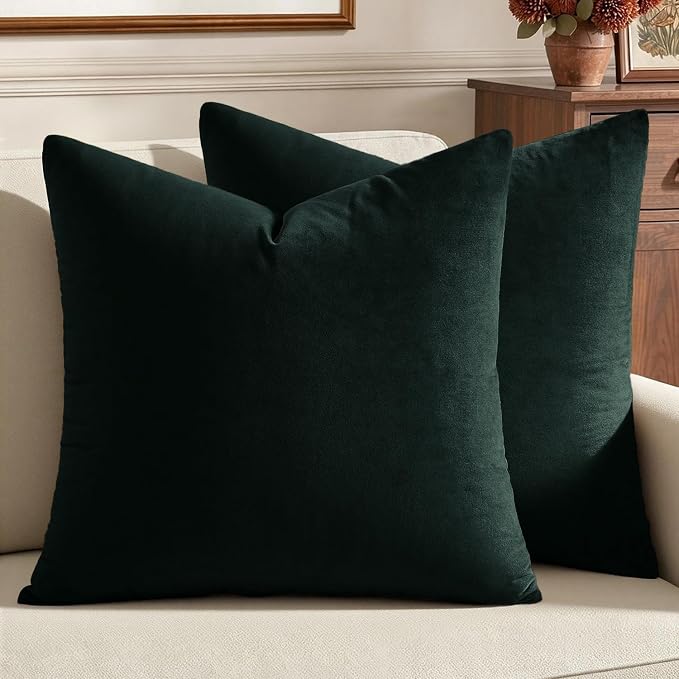 MIULEE 24x24 Inch Pack of 2 Euro Velvet Throw Pillow Covers Army Green | Soft Solid Decorative Euro Sham, Modern Luxury Home Decor, for King Bed Sofa Couch Bedroom Livingroom