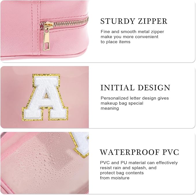 YOOLIFE Birthday Gift for Kids | Travel Makeup Bag for Girls | Pink Makeup Bag | Cosmetic Bags Gift for 7 8 9 10 11 12 Year Old Girls | Birthday Gifts Graduation Gifts Preppy Stuff Initial L