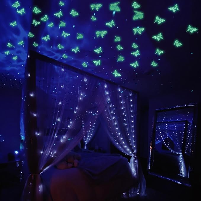 SAOROPEB Glow in The Dark 3D Butterfly 24 Pcs 3 Sizes, Luminous Butterfly Stickers for Ceiling or Wall, Glow in The Dark Party Supplies, Removable Luminous Stickers for Kids Babys Nursery (Green) | 3 Sizes, Luminous Butterfly Stickers for Ceiling Wall,...