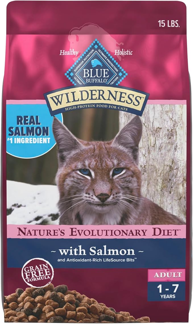 Blue Buffalo Wilderness Salmon Adult Dry Cat Food, Grain-Free, 15 lb | Real Salmon #1 Ingredient, High Protein Nutrition, Supports Immunity with Antioxidant-Rich LifeSource Bits