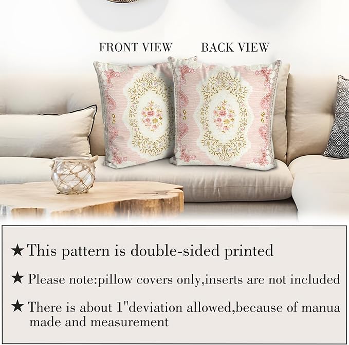 Boho Floral Throw Pillow Covers 20x20 inch Set of 2,Pink Boho Rug Geometric Floral Pattern Decor Double Sided Pattern Cushion Cover Soft Pillow Case Living Sofa Room Bed Square Pillow Cover