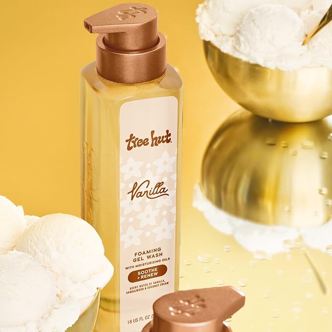 Tree Hut Vanilla Foaming Gel Body Wash, Mothers Day Gifts, Hydrating & Moisturizing Shower Gel for Soft, Smooth Skin, Warm Cozy Scent, 18 fl oz