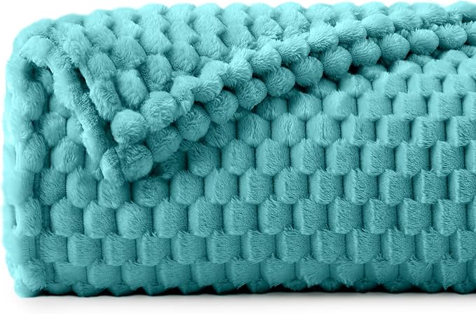 BEDELITE Teal Twin Blanket for Couch, Soft Cozy Gifts for Women, 60 * 80 | 3D Jacquard Decorative Fleece Blanket, Super Soft Plush Throws, Cute Birthday Gift for Women & Men, Suitable for All Seasons