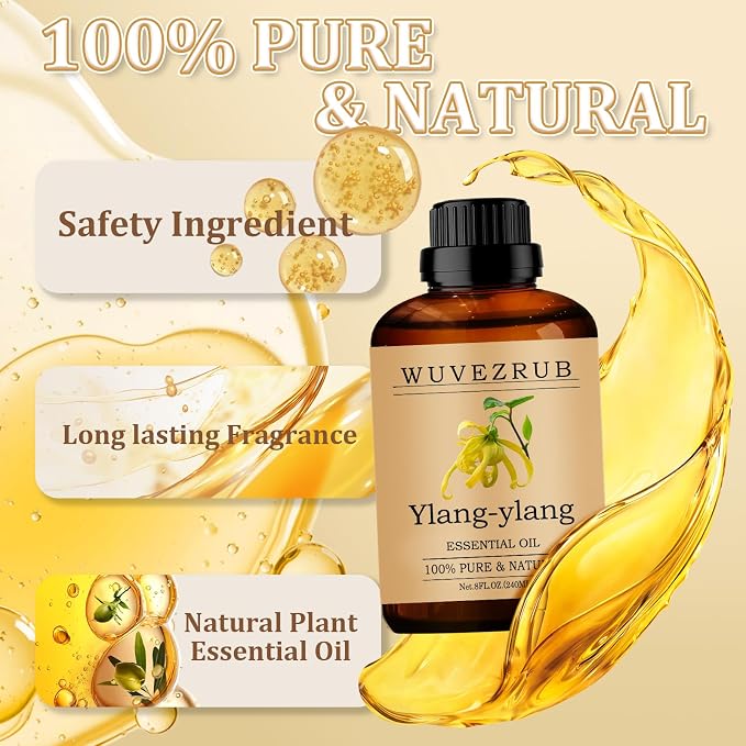 Ylang-Ylang Essential Oil 240ML - 100% Pure and Natural Oils for Aromatherapy Diffuser - 8 Fl Oz/Ylang-Ylang