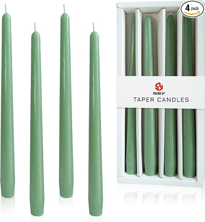10 Inch Rustic-Chic Sage Green Taper Candles Unscented Smokeless Sage Green Taper Candles Handmade Perfect for Weddings Dinner Parties Home Décor Farmhouse & Boho Style