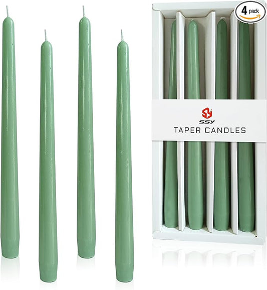 10 Inch Rustic-Chic Sage Green Taper Candles Unscented Smokeless Sage Green Taper Candles Handmade Perfect for Weddings Dinner Parties Home Décor Farmhouse & Boho Style