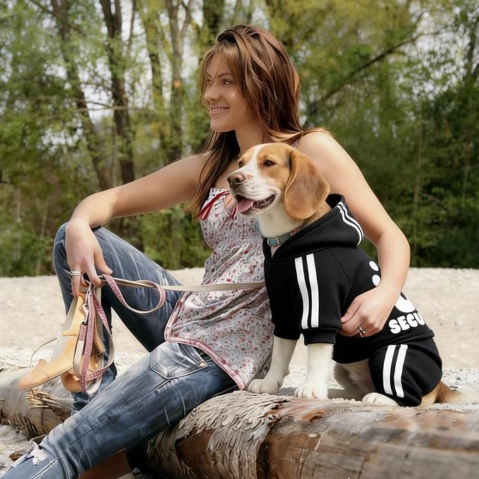 Dog Hoodie Security Clothes 4 Legs Jumpsuit Sweatshirt Hoodies Soft & Warm Dog Outfit Pullover Dog Winter Clothes Sweater for Small Medium Large Dogs Cats (Black, XX-Small)