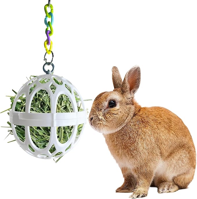 Tfwadmx Rabbit Hay Feeder Grass Play Hay Ball Chew Toy Plastic Food and Grass Frame Bowls Small Animals Hay Manger Dispenser with Chain for Hamsters Gerbils Chinchillas Guinea Pigs