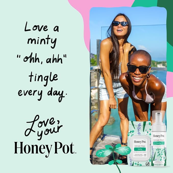 The Honey Pot Company - Feminine Wipes - Cooling - Cooling Tingle Effect - Herbal Infused w/Mint, Aloe Vera, Lavender - pH Balanced Feminine Care for Sensitive Skin - Cleansing Wipes for Women - 30ct