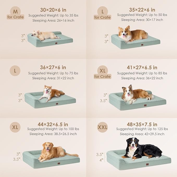 EHEYCIGA Extra Large Dog Bed Othorpedic, Memory Foam XL Dog Bed with Washable Removable Cover, Waterproof Pet Sofa Couch XLarge Size Dogs with Nonskid Bottom, 44x32x6.5, Greyish Green | Washable Removable Cover, Waterproof Flat Pet Sofa Couch with Nons...
