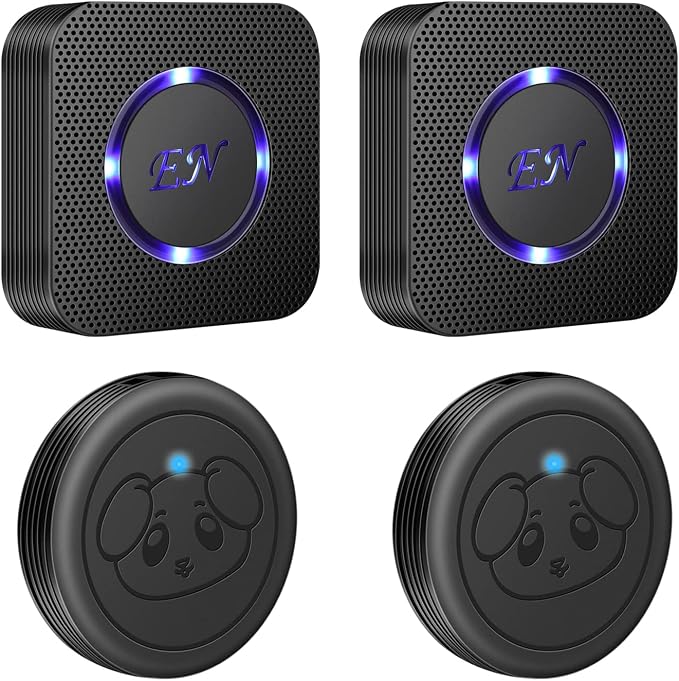Dog Door Bell, Wireless Doggie Doorbells for Potty Training, Door Bell for Dogs to Go Outside, Dog Bells (Black, 2 Receiver 2 Transmitters)