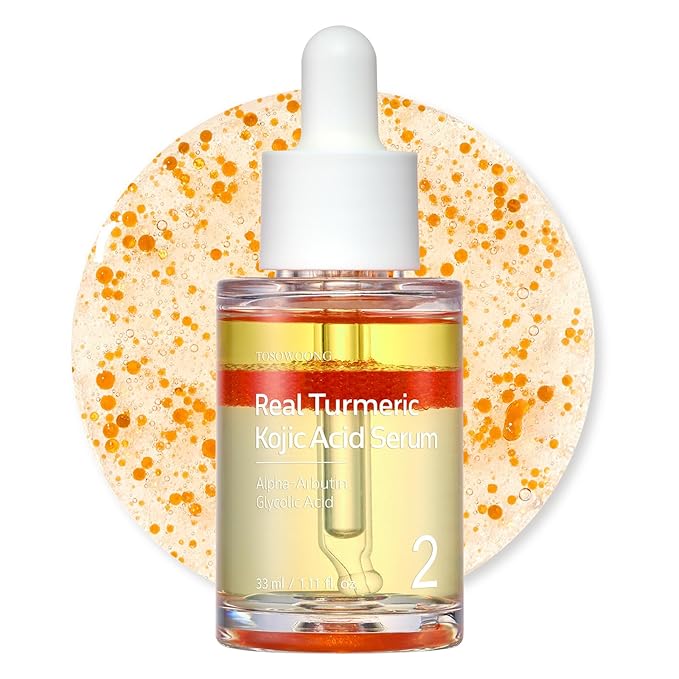 TOSOWOONG Real Turmeric Kojic Acid Serum - Brightening serum 7,000ppm Kojic Acid, 1,500ppm Turmeric, Alpha Arbutin, Astaxanthin, Glycolic Acid, Dark Spots, Freckle, Korean Skin Care, 33ml/1.11 fl.oz.