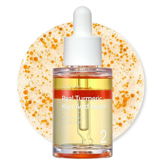 TOSOWOONG Real Turmeric Kojic Acid Serum - Brightening serum 7,000ppm Kojic Acid, 1,500ppm Turmeric, Alpha Arbutin, Astaxanthin, Glycolic Acid, Dark Spots, Freckle, Korean Skin Care, 33ml/1.11 fl.oz.