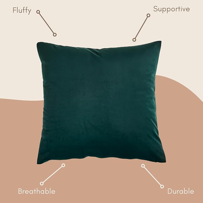 Solid Color Velvet Throw Pillow with Insert Included (Hunter Green, 22"x22"), Decorative Pillow for Sofa, Couch, Bed, Chair Cushion