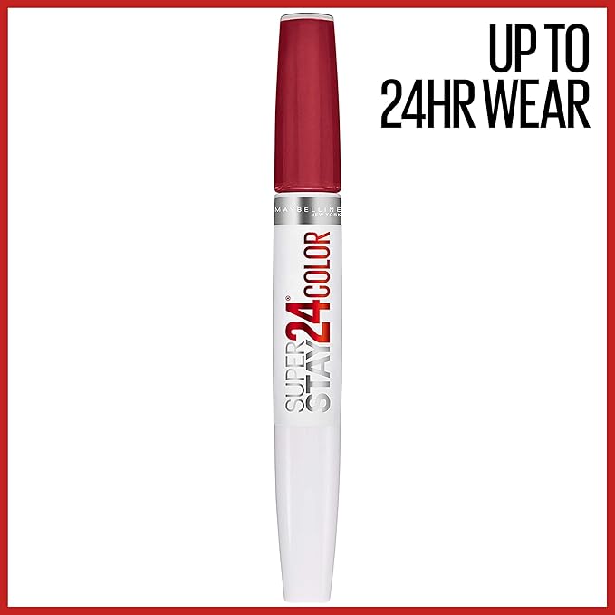 MAYBELLINE Super Stay 24, 2-Step Liquid Lipstick Makeup, Long Lasting Highly Pigmented Color with Moisturizing Balm, Keep Up The Flame, Red, 1 Count (Pack of 2)