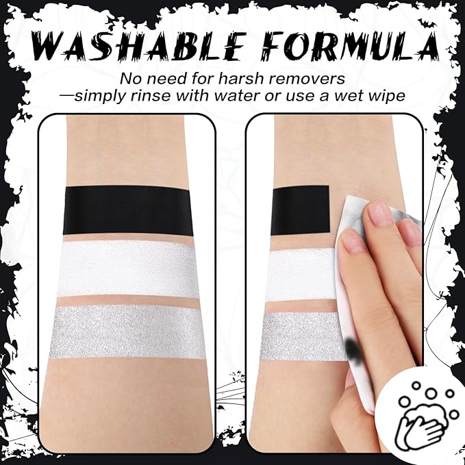 BOBISUKA Metallic Silver Face & Body Paint Stick Water-Based Washable Face Paint Makeup Stick for Halloween Skull, Goth, Robot, Ice Queen, Galaxy, Cosplay, SFX, Sports Eye Black & Costume Party