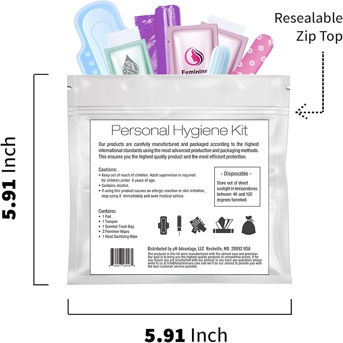 Menstrual Kit All-in-One | Convenience on The Go | Single Period Kit Pack for Travelling, Tweens & Teenagers | Individually Wrapped Feminine Hygiene Products (Rainbows and Unicorns)