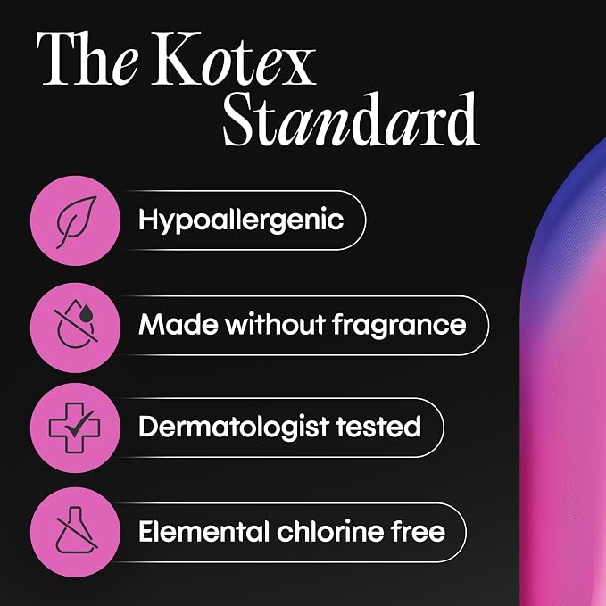 Kotex Ultra Thin Overnight Pads with Wings, Extra Heavy Absorbency, 102 Count (3 Packs of 34) (Packaging May Vary)