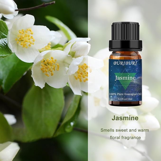BURIBURI Honeysuckle Oil and Jasmine Essential Oil Set 2 Pack, 100% Pure Diffuser Oil Honeysuckle Essential Oil for Massage, Soap Making