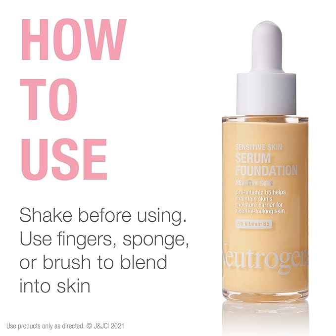 Neutrogena Healthy Skin Sensitive Skin Serum Foundation with Pro-Vitamin B5, Color Correcting & Pore Minimizing Liquid Foundation & Face Serum, Buildable Coverage, Light 03, 1 oz