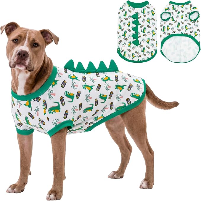 UPF 50+ Sun Protection Dog Shirt - Sleeveless Cooling Vest for Large Dogs Boy, Quick-Dry Pet T-Shirt with Funny Dinosaur Horns, UV Protective Breathable Dog Clothes U-COSBX11L