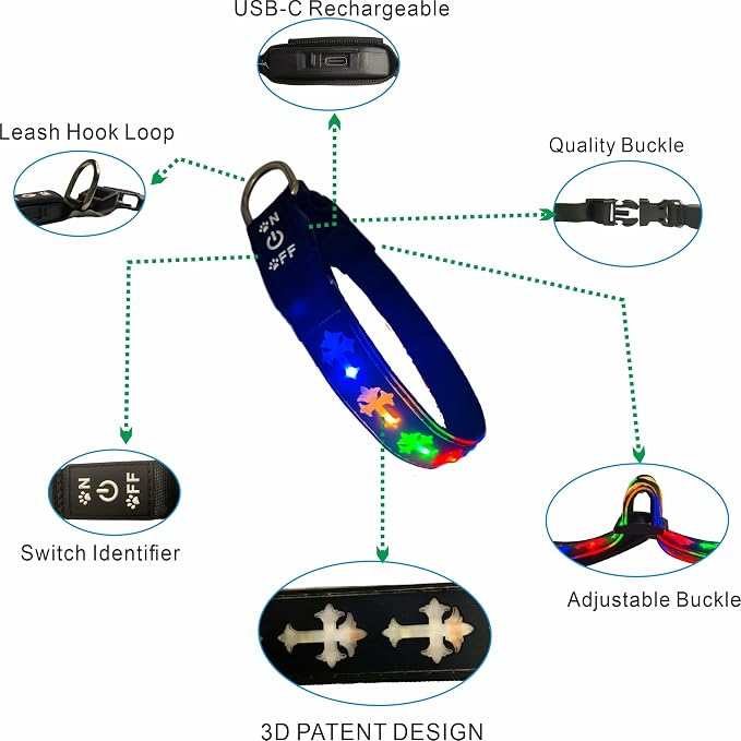 Light Up Glow Dog Collar with Chinese Style AirTag Holder