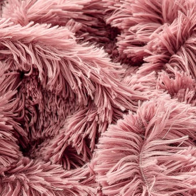 YUSOKI Long Faux Fur Queen Size Blanket, Pink, 90" x 90" | Ultra Soft, Lightweight for All Season Use, stays fluffy after repeated washes, Perfect Gifts, Machine Washable