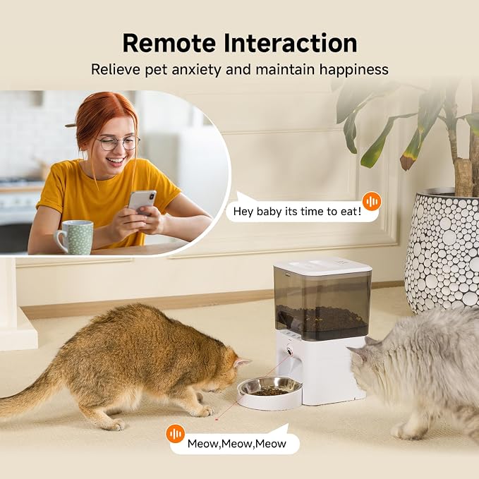 Automatic Cat Feeder with Camera, 6L Cat Food Dispenser, Scheduled Auto Pet Feeder, Smart App Remote Monitoring with Night Vision, 5G/2.4G WiFi, Low Food Alerts,2-Way Audio