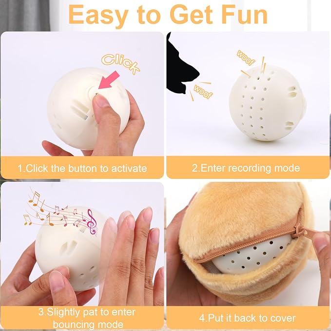 Mity rain Interactive Dog Toys with Thicken Plush, Moving Dog Toy | with Recording Mode Shaking & Singing Mode Bouncing, Funny Ball Jumping to Keep Them Busy & Chase, Rechargeable (Hamster)
