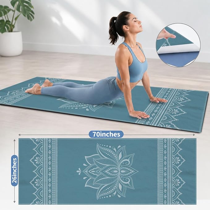 Yoga Mat Towel, Hot Yoga Non Slip with 4 Corner Pockets, 70 x 26 in | Soft Absorbent Microfiber With Four Corner Pockets, Fits Over Yoga Mats For Hot Yoga, Pilates, Gym, And Travel