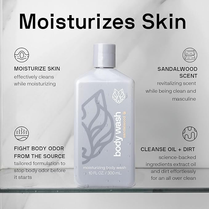 Black Wolf 3-Pack Moisturizing Body Wash & Silicone Body Scrubber Kit for Men - Mens Hydrating Bodywash for Dry, Dehydrated, & Sensitive Skin - Men's Shower & Bathroom Essentials Gift Set