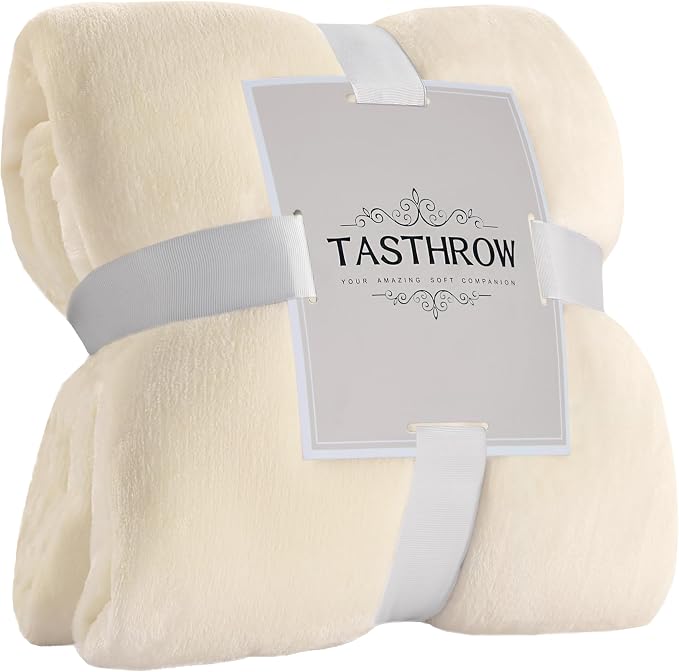 TASTHROW Creamwhite Throw Blanket 50x60 Inches | Soft Plush Cozy Fleece Flannel Throw Blanket, Lightweight Warm Throws for Bed, Couch, Bedroom and Living Room, All Seasons
