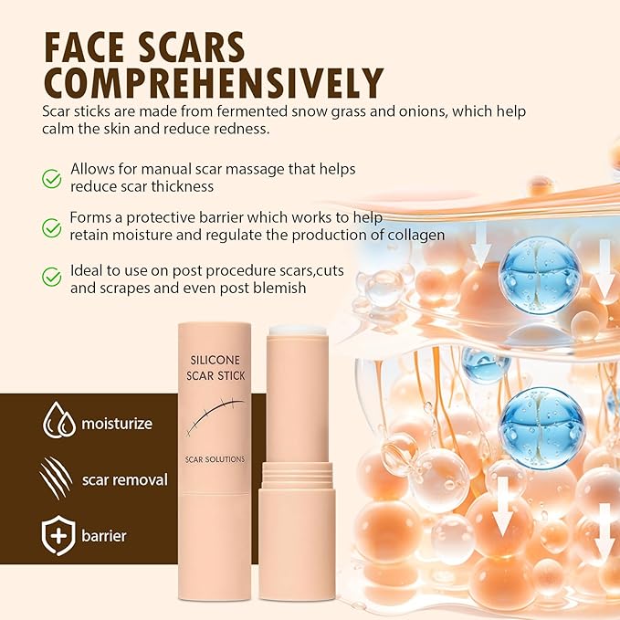Scar Solutions Silicone Scar Stick, 60% Silicone for Face and Body Skin, Lightweight & Easy to Apply, Natural Ingredients Gentle on All Skin Types, Stick Applicator Manual Massage Suitable-2PCS