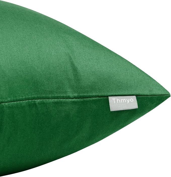 Thmyo 4-Pack 100% Cotton Comfortable Solid Decorative Throw Pillow Case Square Cushion Cover Sublimation Blank Pillow Covers DIY Throw Pillowcase for Sofa Couch(26x26 inch/ 66x66cm,Christmas Green)