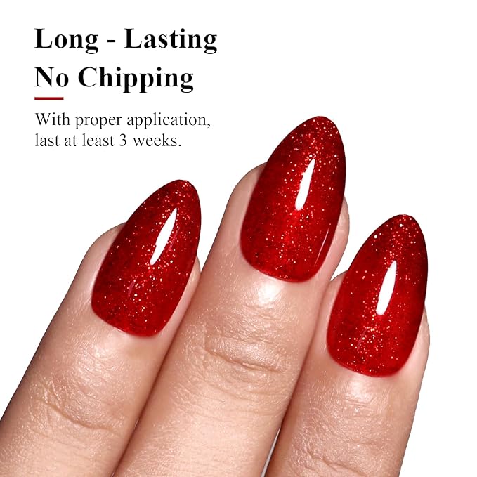Imtiti Glitter Gel Nail Polish, 0.5 Fl Oz Christmas Red Glitter Gel Polish Soak Off LED U V Shimmer Sparkle Nail Gel Polish Fall Winter DIY Nail Art Starter Manicure Salon for Women Girls