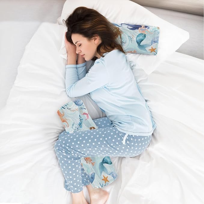 Watercolor Mermaid Dolphin Blue Neck Roll Pillow Bolster Round Health Memory Foam Long Cervical Cylinder Pillows with Removable Washable Cover for Body Bed Legs Back Yoga