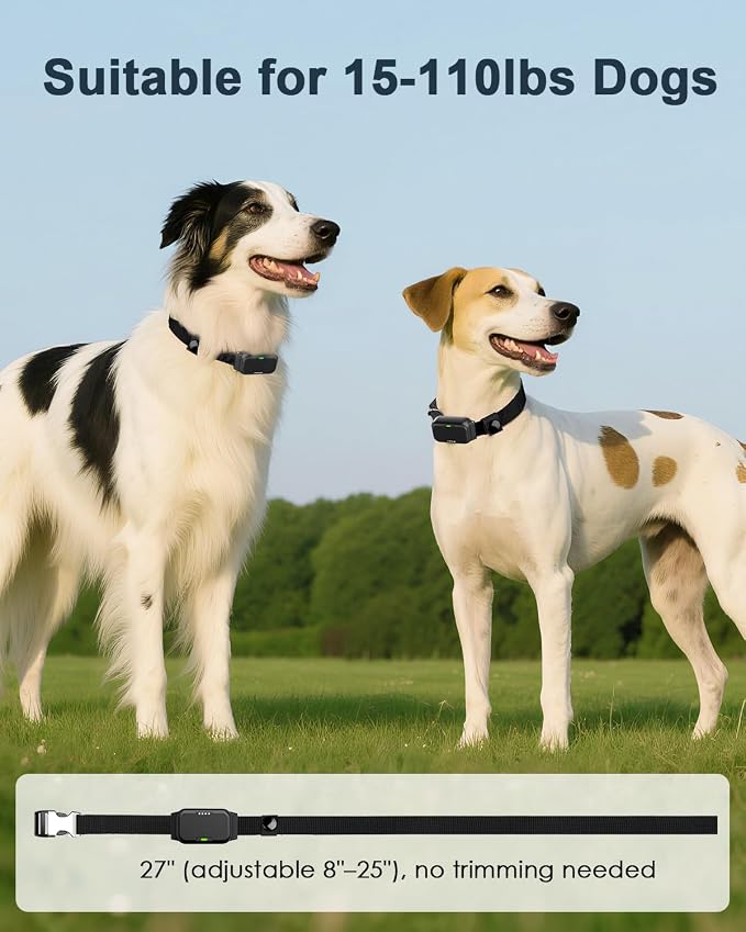 Shock Collar for Dogs, Dog Training Collar with Remote Control | IP67 Waterproof Receiver, Beep, Vibration, Safe Static Modes, Rechargeable，Adjustable Fit for 15–110 lb Dogs