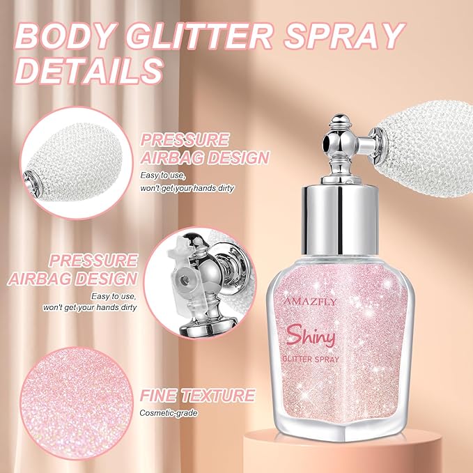 Hair and Body Glitter Spray, Shimmering Powder Sparkle Powder Makeup, Glitter Loose Sparkle Makeup for Body Highlighter,Festival Prom Rave Accessories (Pink)