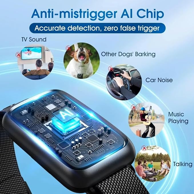 Dog Bark Collar for Large Medium Small Dogs, Rechargeable Smart Bark Collar, Anti Barking Training Collar with 7 Adjustable Sensitivity Beep Vibration (Black)