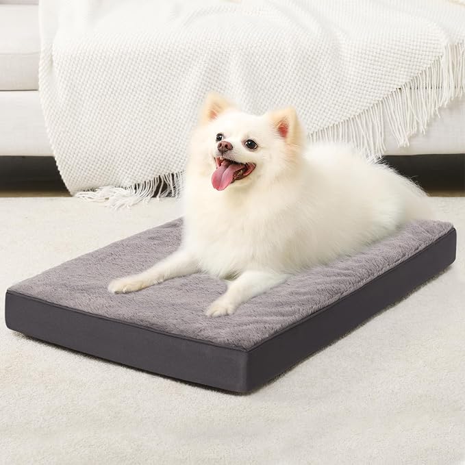 KSIIA Orthopedic Dog Bed for Small Dogs with Waterproof, Dark Grey, 23x17 | Deluxe Soft Plush Dog Crate Bed, Washable Pet Mat with Removable Cover & Egg Crate Foam for Small Dogs Sleeping & Relaxing