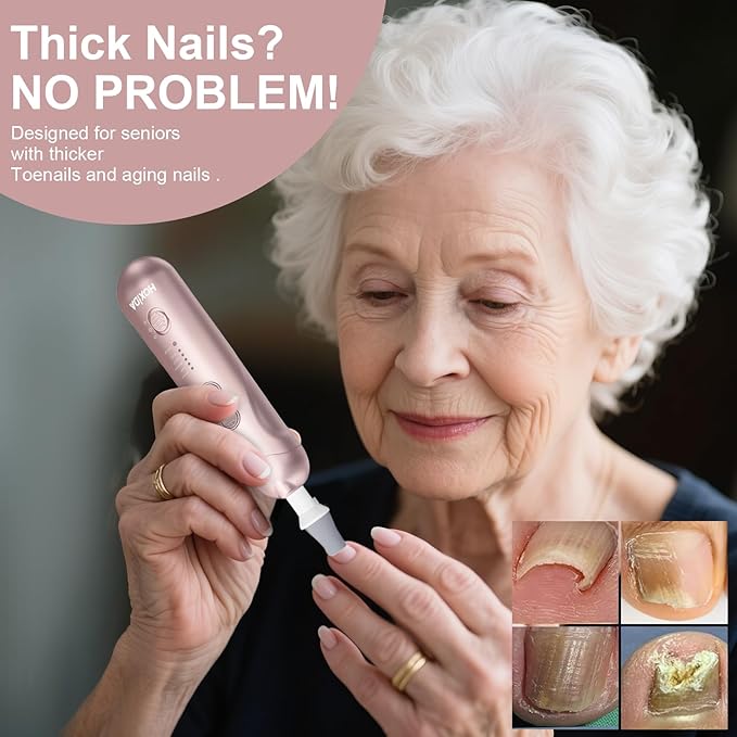 Manicure Pedicure Kit with Case, Professional Nail Grinder for Senior Thick Toenail, Cordless Electric Nail File, 5 Speeds Pedicure Tools for feet Callus Remover, Nail Drill for Women Hand Feet Care