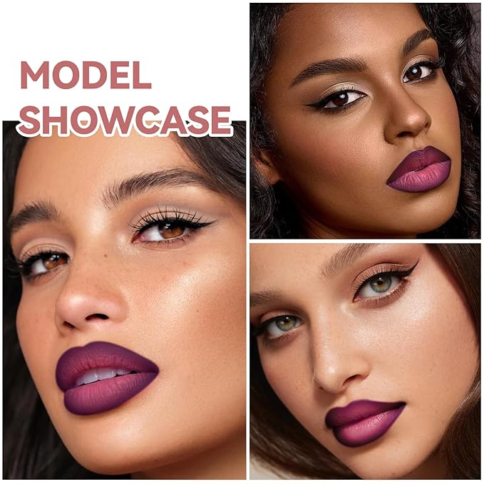 Lip Liner Gloss Lip Combo Set, 2 in 1 Lip Duo Plum Lip Liner Lipstick Matte Velvet Nude Berry Tinted Gloss Lip Kit, Smooth Quick Fuller Plumping Lip Makeup for Women02#Matte Berry