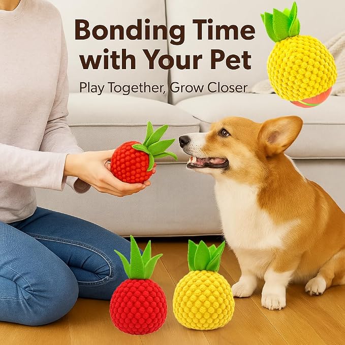 2 Pack Dog Ball Covers, Plush Tomato and Pineapple Sleeves for Moving Balls